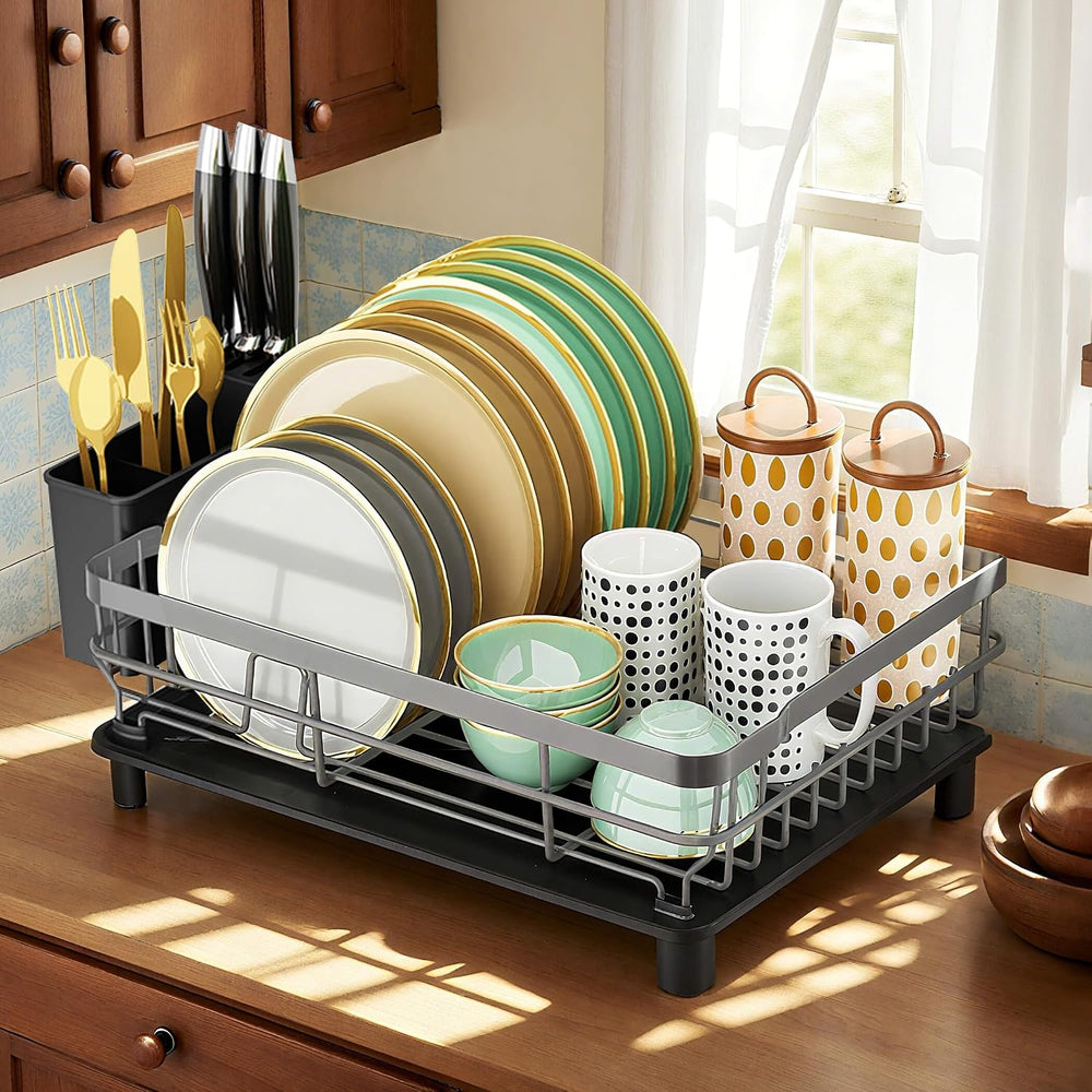 MOUKABAL Dish Drying Rack with Drainboard for Kitchen Counter, Grey