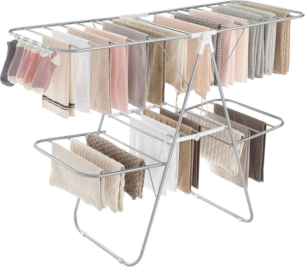 SONGMICS Clothes Drying Rack, Foldable 2-Level Stee Laundry Drying Rack