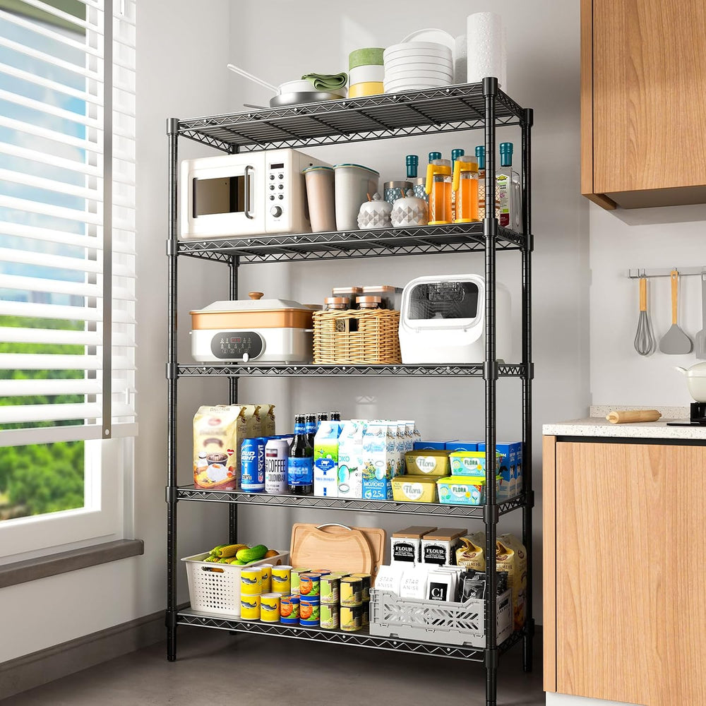 45" W Storage Shelves 5 Tier Wire Shelving, Adjustable Metal Shelving Un...