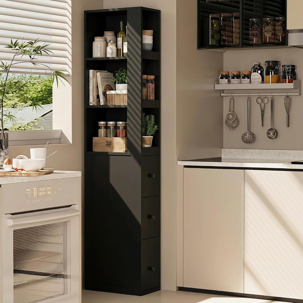 LAUSAINT HOME Tall Slim Storage Cabinet with 3 Drawers & Open Shelves, Na...