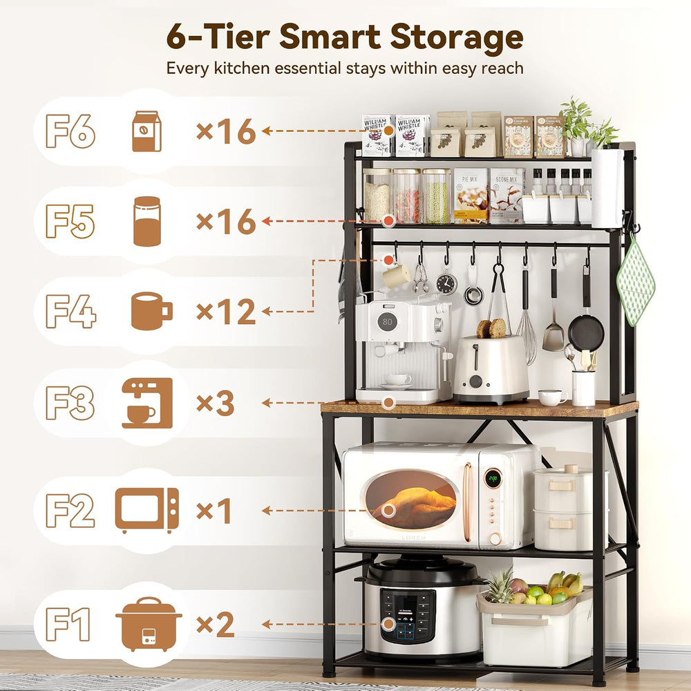 YASONIC Coffee Bar, Bakers Rack with Storage, 25.6 Inches Microwave Stand, 5 ...