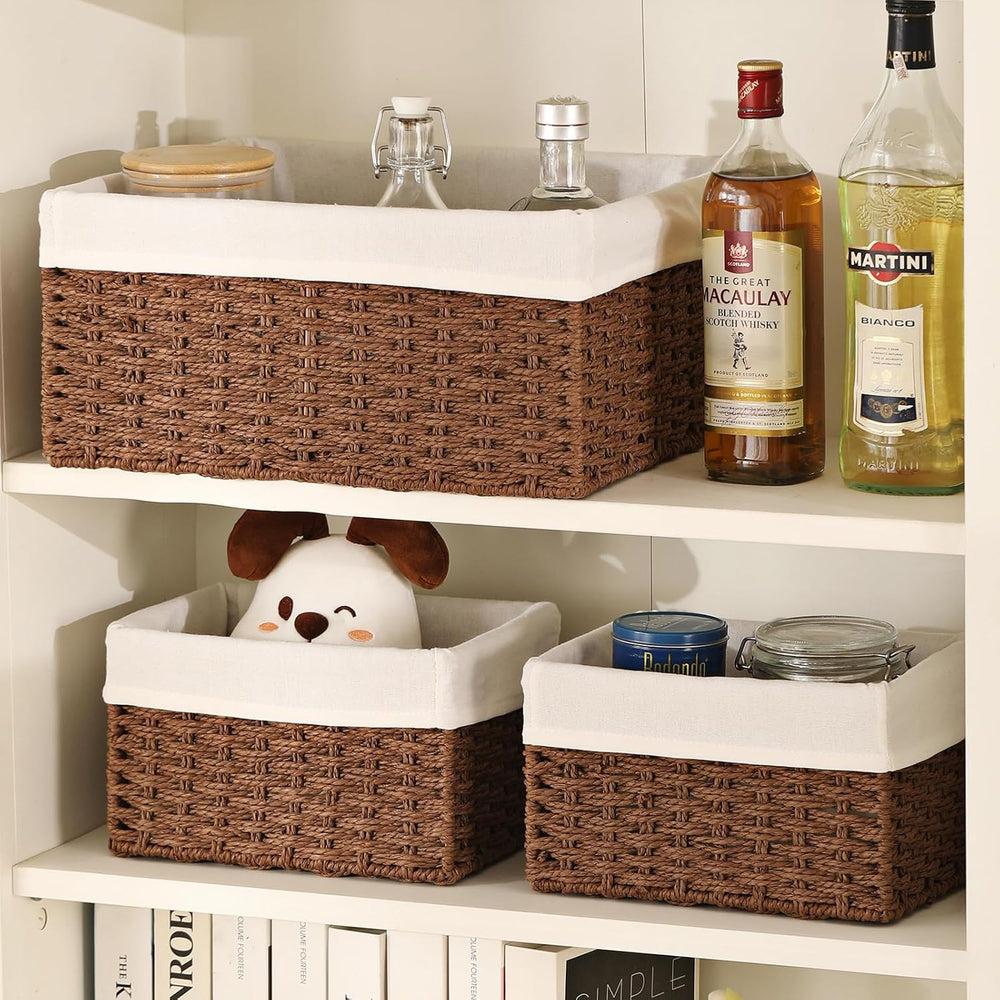 Vagusicc Wicker Basket, Set of 3 Hand-woven Storage Baskets for Organizing, D...