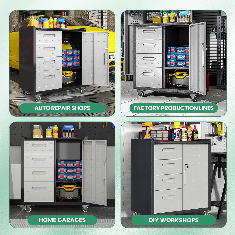 Garage Cabinets,Metal Garage Storage Cabinet with Wheels,Lockable Rolling Too...