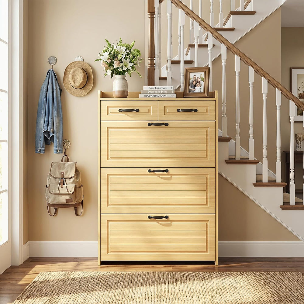 Vibe & Dine Large Shoe Cabinet with 3 Flip Drawers & 2 Storage Drawer...
