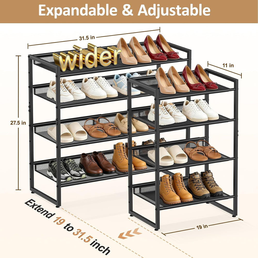 4 Tier Expandable Shoe Rack, Shoe Organizer for Closet, Entryway & Garage