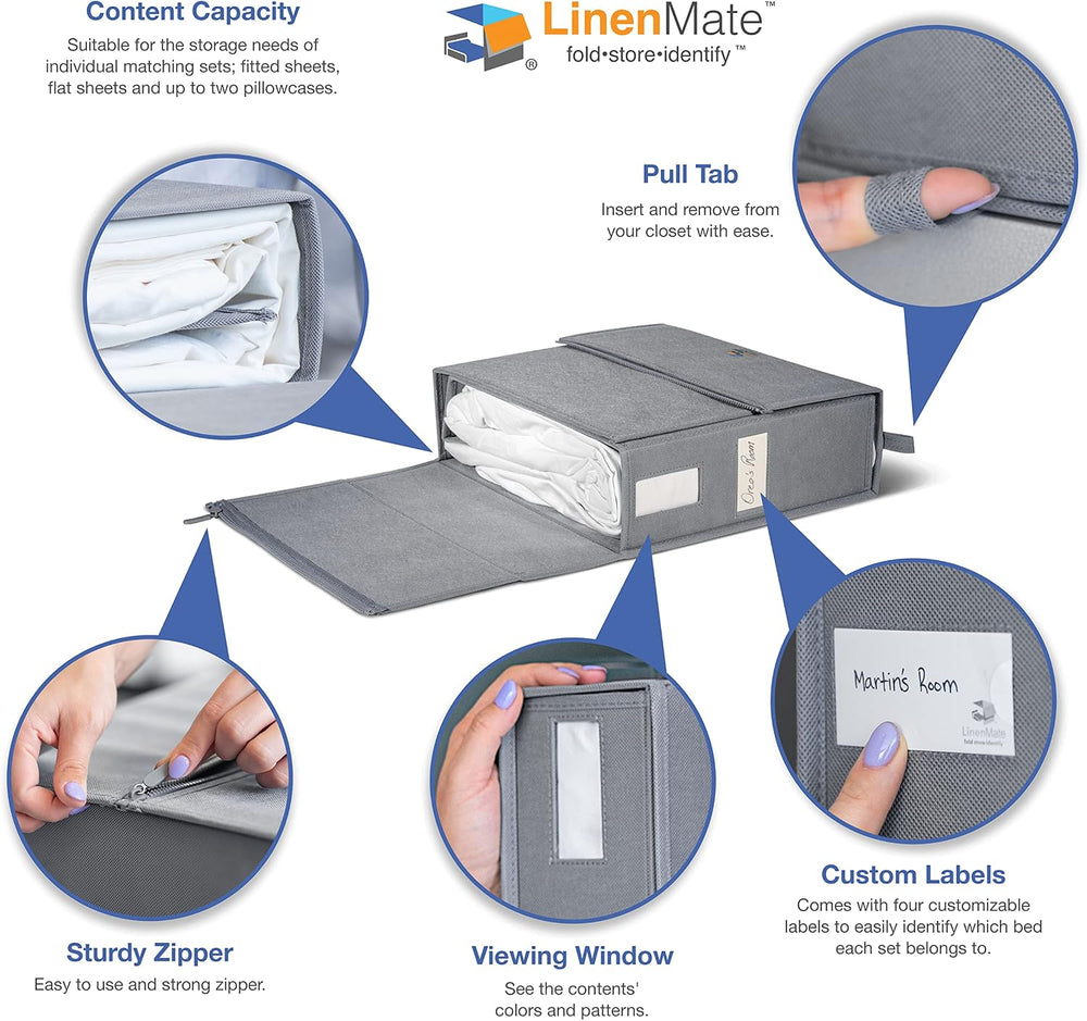 LINENMATE The Original Linen Storage Container, 2-Pack (Twin/Full Size, Grey)