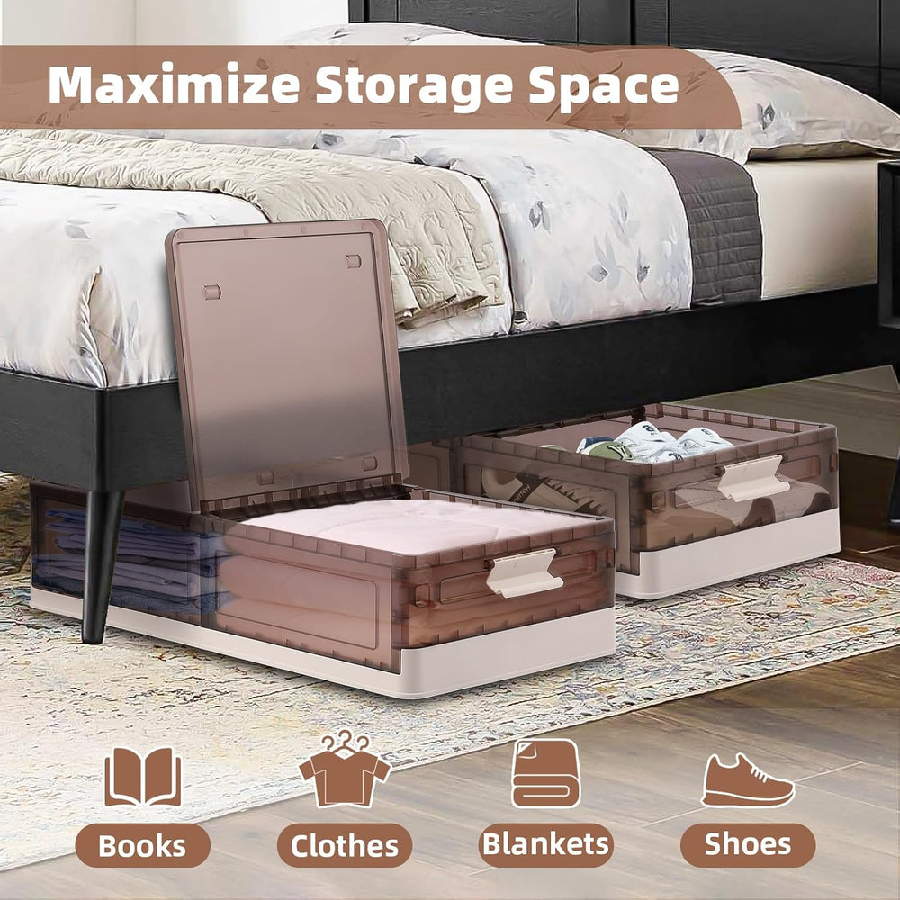 FAHKNS 2 Pack Under Bed Storage with Wheels, 17.2Gal Stackable Under Bed Stor...