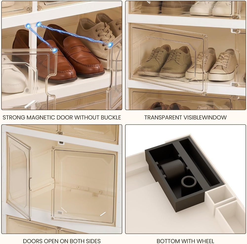 Foldable Shoe Rack, 9 Tier Collapsible Shoe Rack with Magnetic Doors, Large C...
