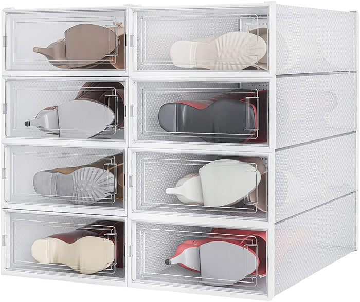 8-Piece Boot and Shoe Storage Box, Stackable Clear Plastic Shoe Box, Space-Saving Shoe Organizer for Boots, Sneakers, and High Heels, Clear