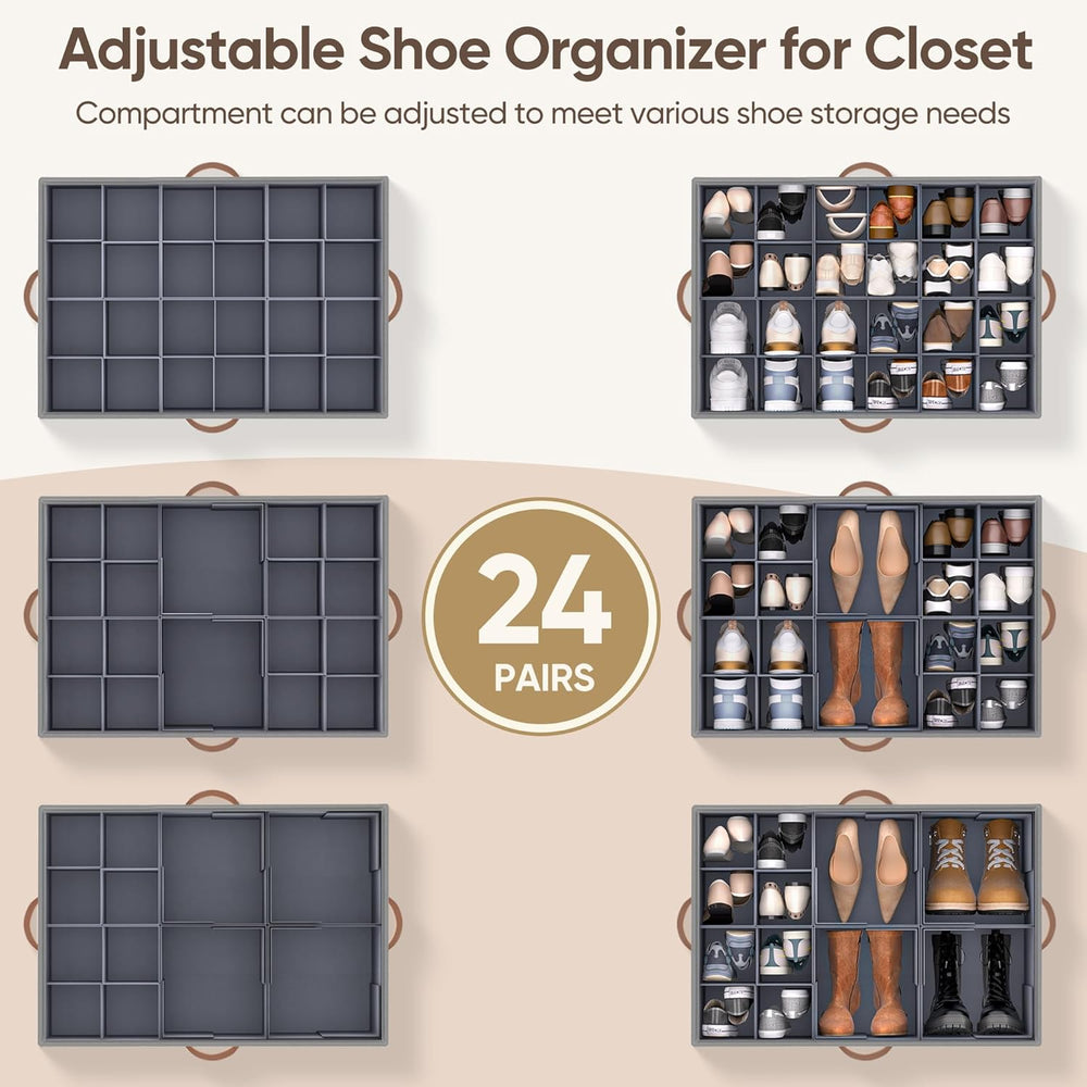Shoe Organizer for Closet, Adjustable Storage Box Holds 24 Pairs