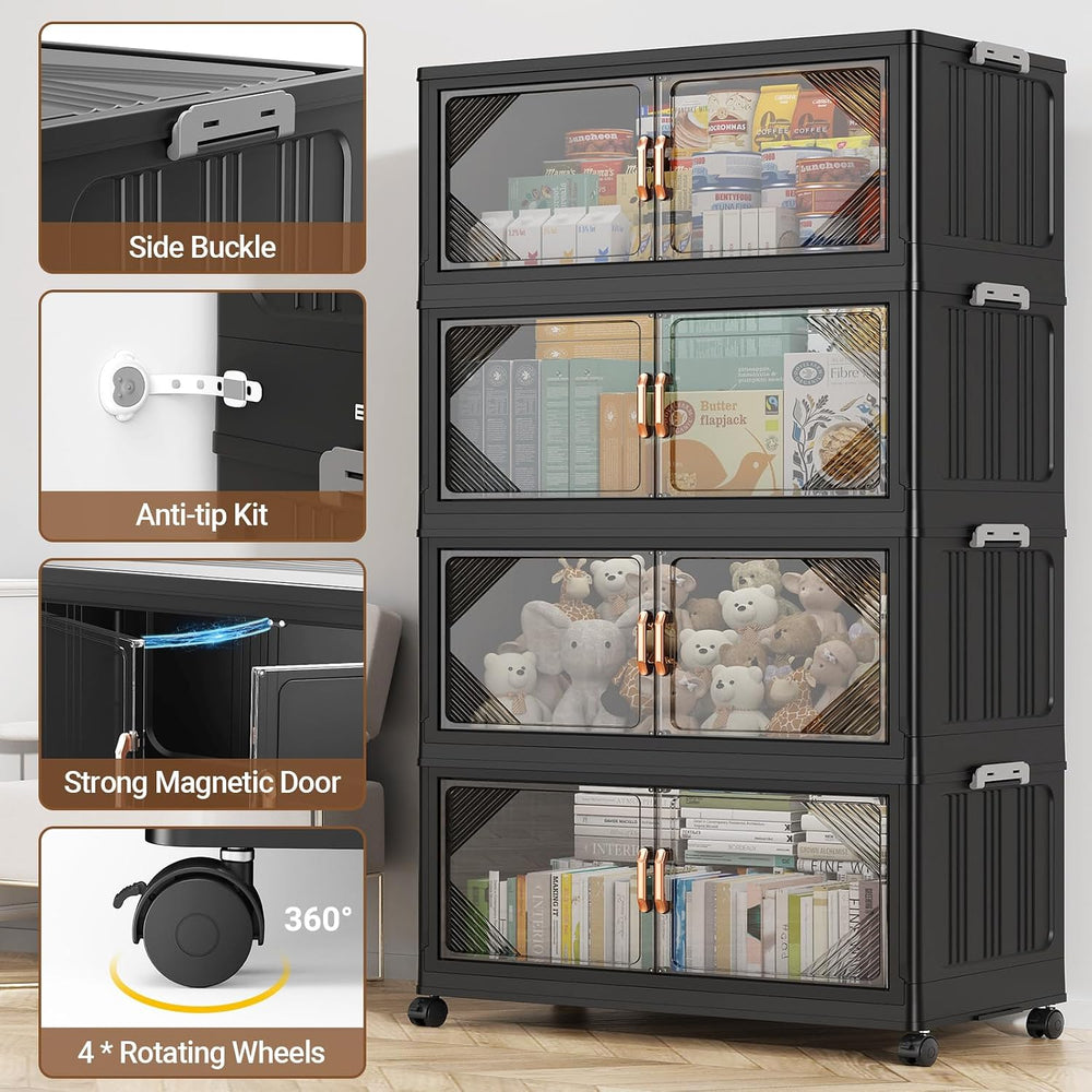 BROVIEW V60 140QT Plastic Stackable Storage Bins with Lid, 1Pack Black