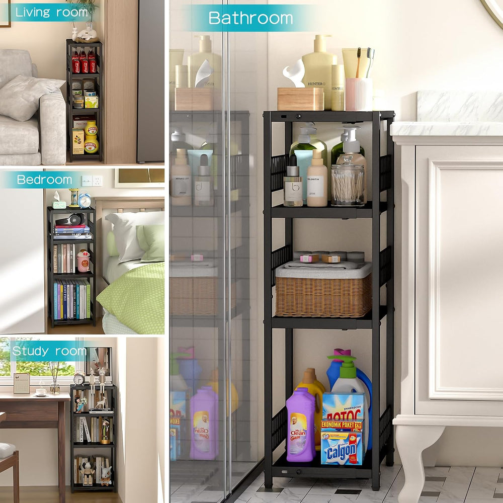 DAOUTIME Expandable Slim Storage Shelf, 4 Tier Metal Shelving Unit for Bathro...