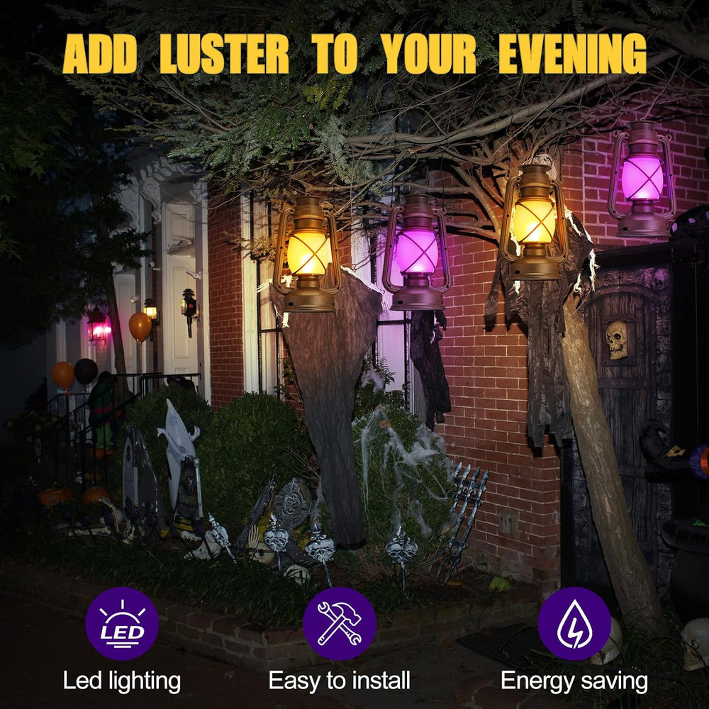 2 Pcs Halloween LED Lantern Rechargeable Flickering Flame Remote