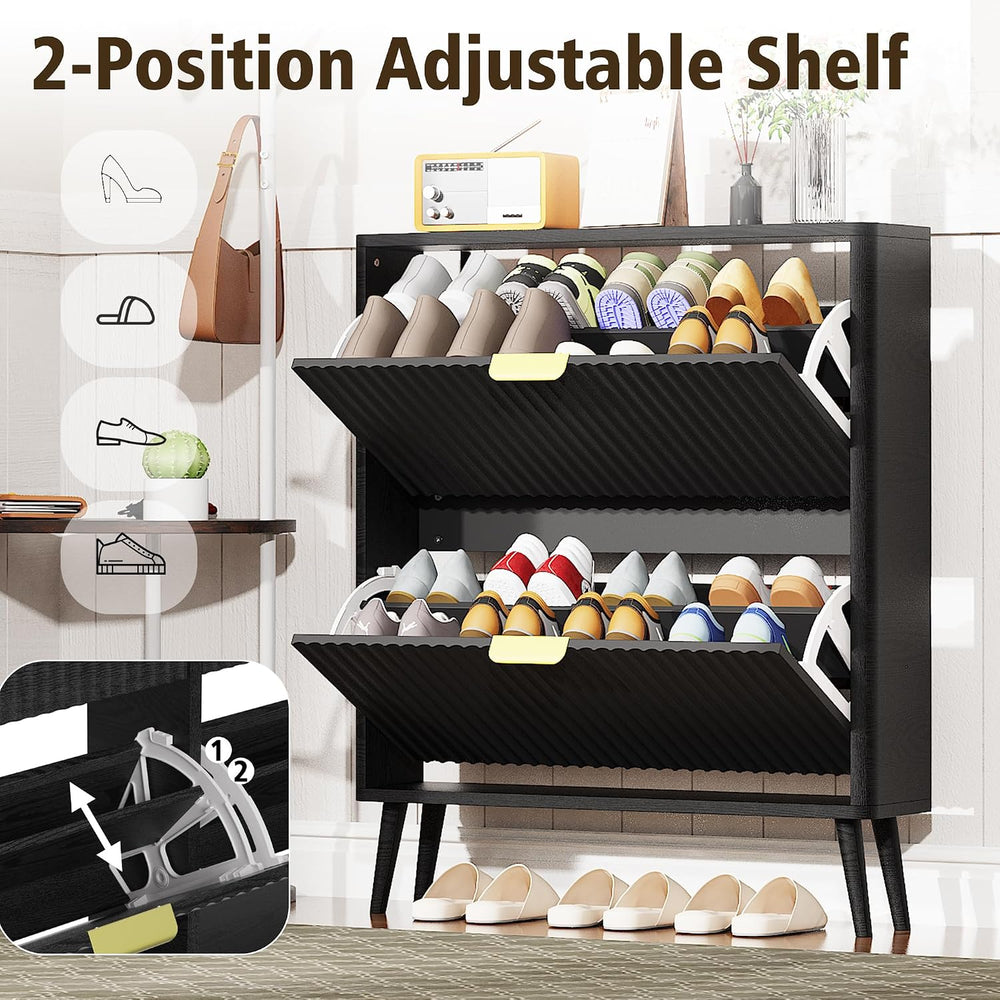 KIGOTY Narrow Shoe Storage Cabinet, Shoe Cabinet with 2 Flip Drawers, Freesta...