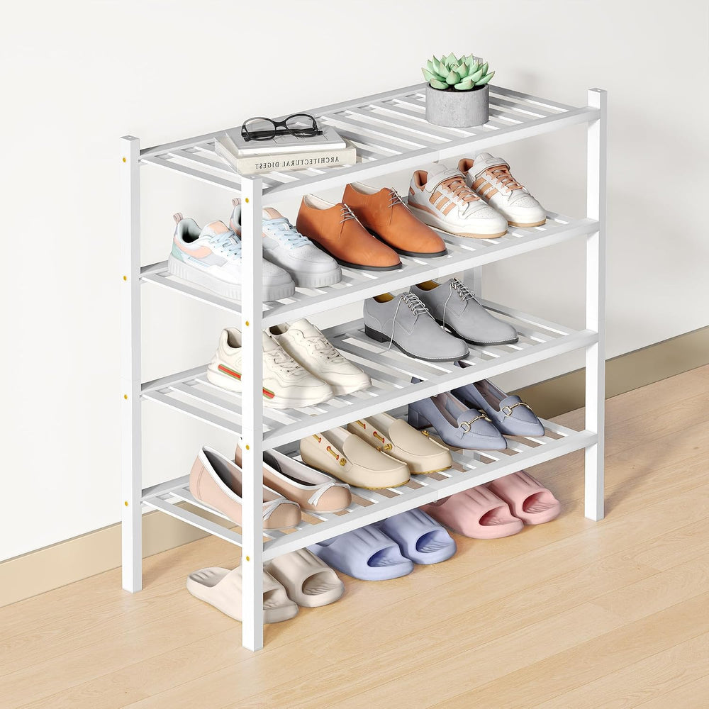 Smiry Bamboo Shoe Rack for Closet, 4 Tier - 26.77" Wide, White