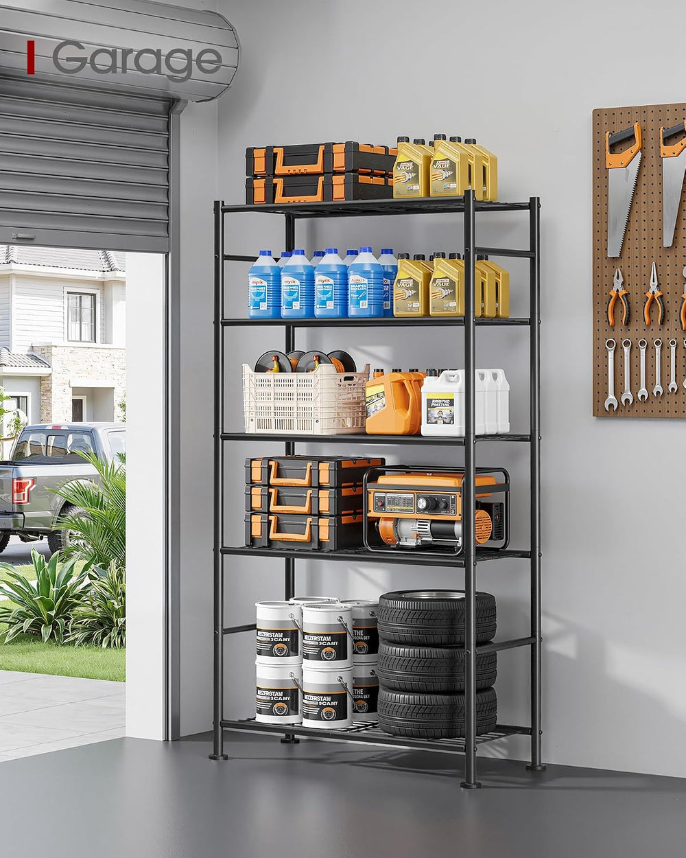 Sakugi 5-Tier Storage Shelves 33.1" x12.6" x73.5" Black with W...