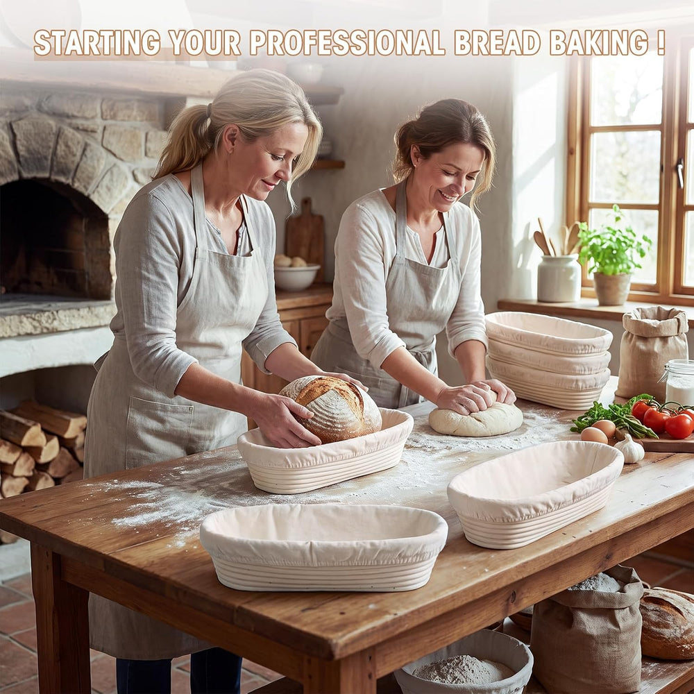 Vesici 14 Inches Baguette Banneton Proofing Basket 6 Pack with Linen Liner Ba...