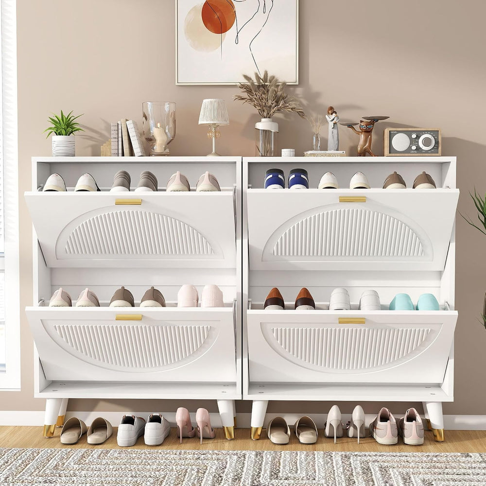 Shoe Cabinet Storage for Entryway: 24" White Shoe Storage Cabinet