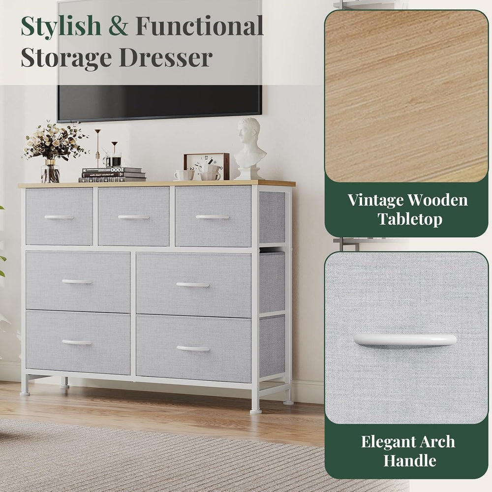 Fabric Dresser for Bedroom with 7 Drawers, Chest of Drawers