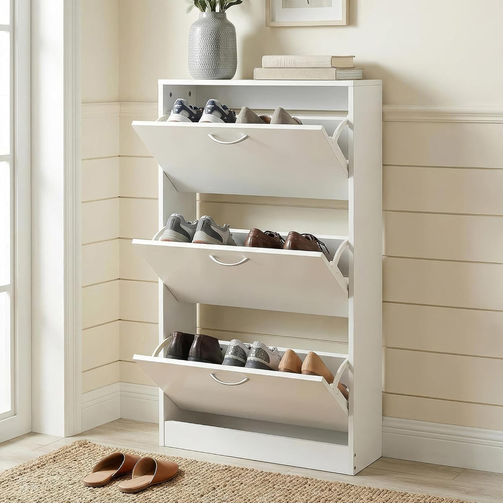 HOPUBUY Shoe Cabinet for Entryway, Narrow Shoe Storage with 3 Flip Drawers