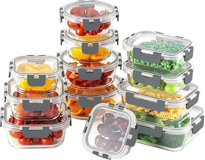 24pc Glass Food Storage Containers with Lids,Glass Meal Prep Containers