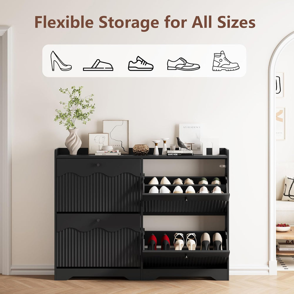 HUANLEGO Shoe Cabinet Storage for Entryway with 4 Flip Drawers, Black