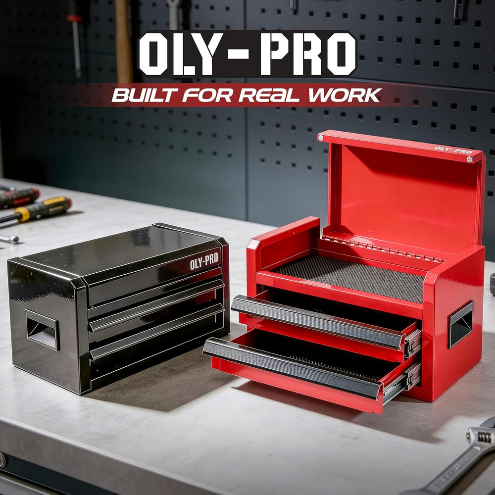 Mini Toolbox with 2 Drawers and Top Storage, Durable Tool Box Steel Construct...