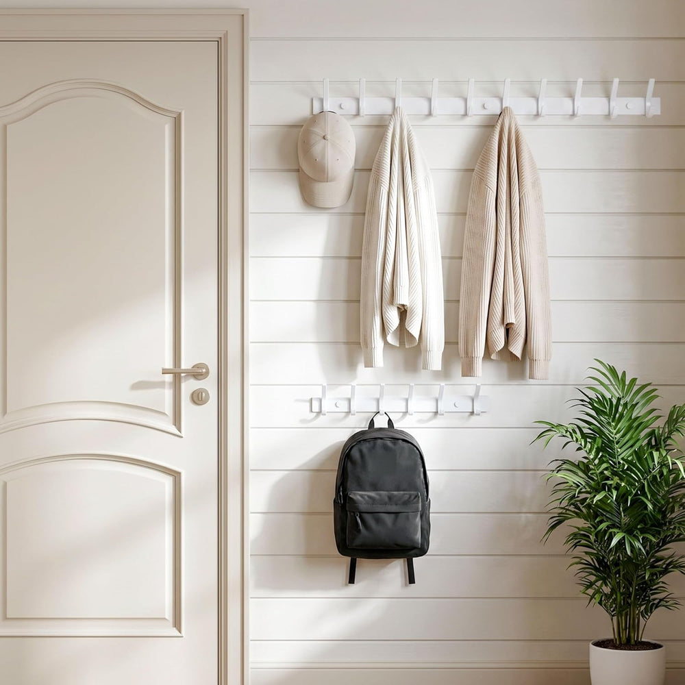 WEBI Coat Rack Wall Mounted,10 Hooks,30" Long Coat Hooks Wall Mount Whit...