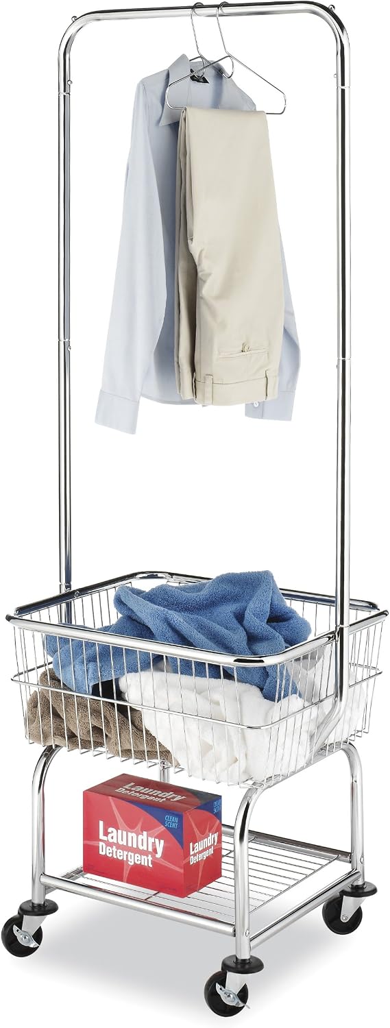 Whitmor Commercial Rolling Laundry Butler with Wire Storage Rack