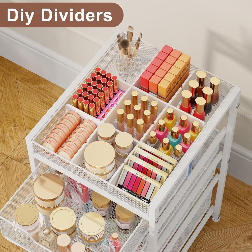 5-Tier Rolling Makeup Cart Organizer with 4 Drawers, Cosmetics Display with D...