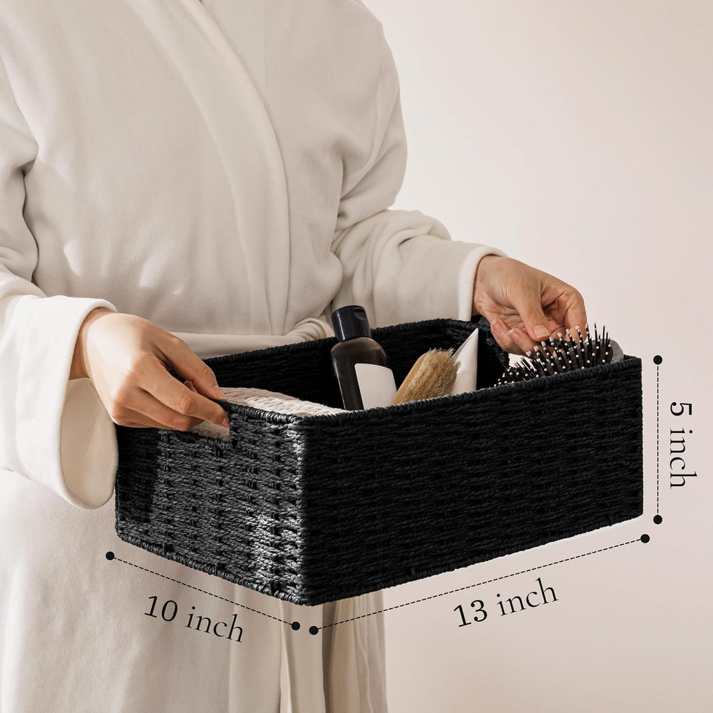 joybest Black Wicker Baskets for Shelves, Hand-woven Storage Baskets