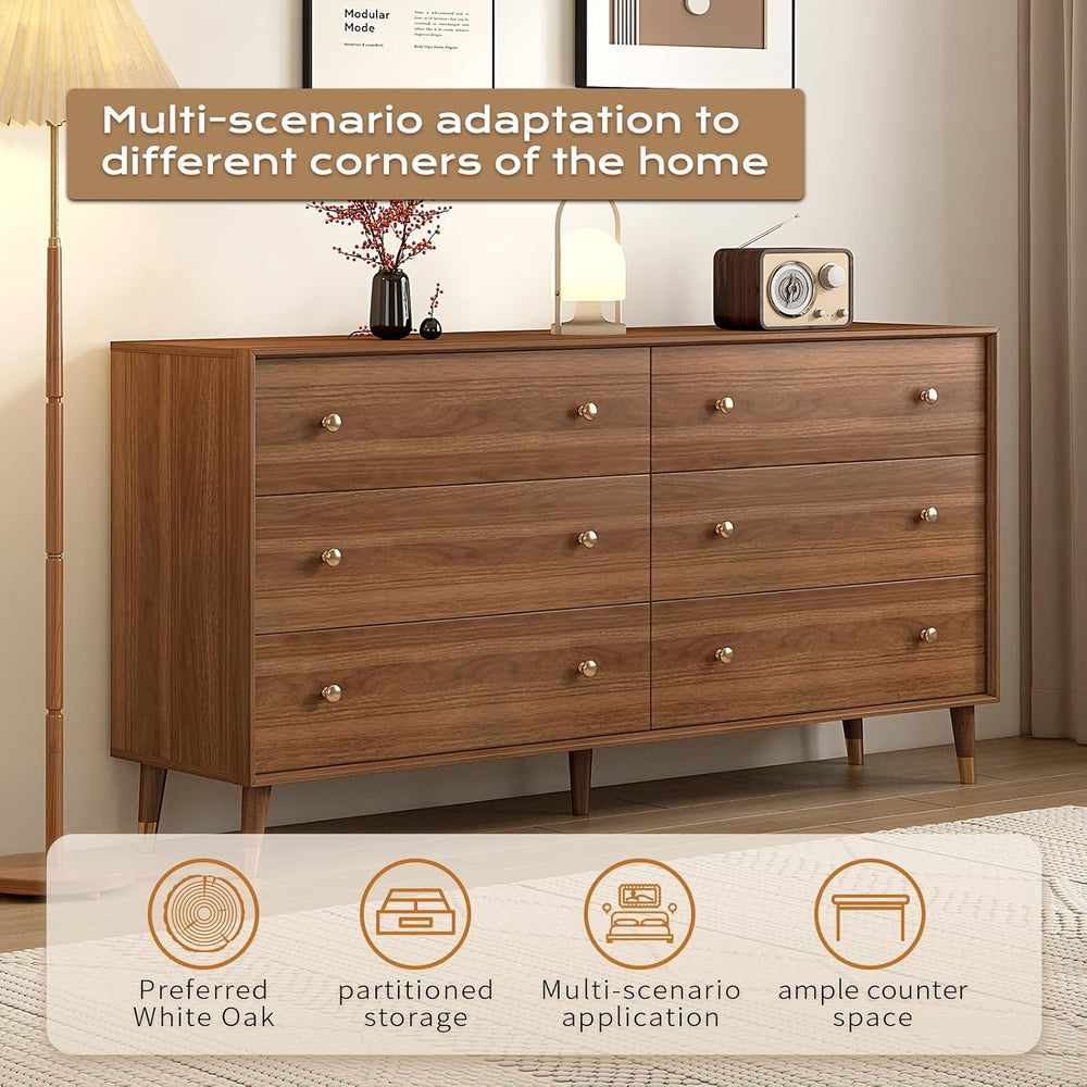 Messenya Dresser for Bedroom, 55 Inch 6 Drawer Wooden Chest of Drawers