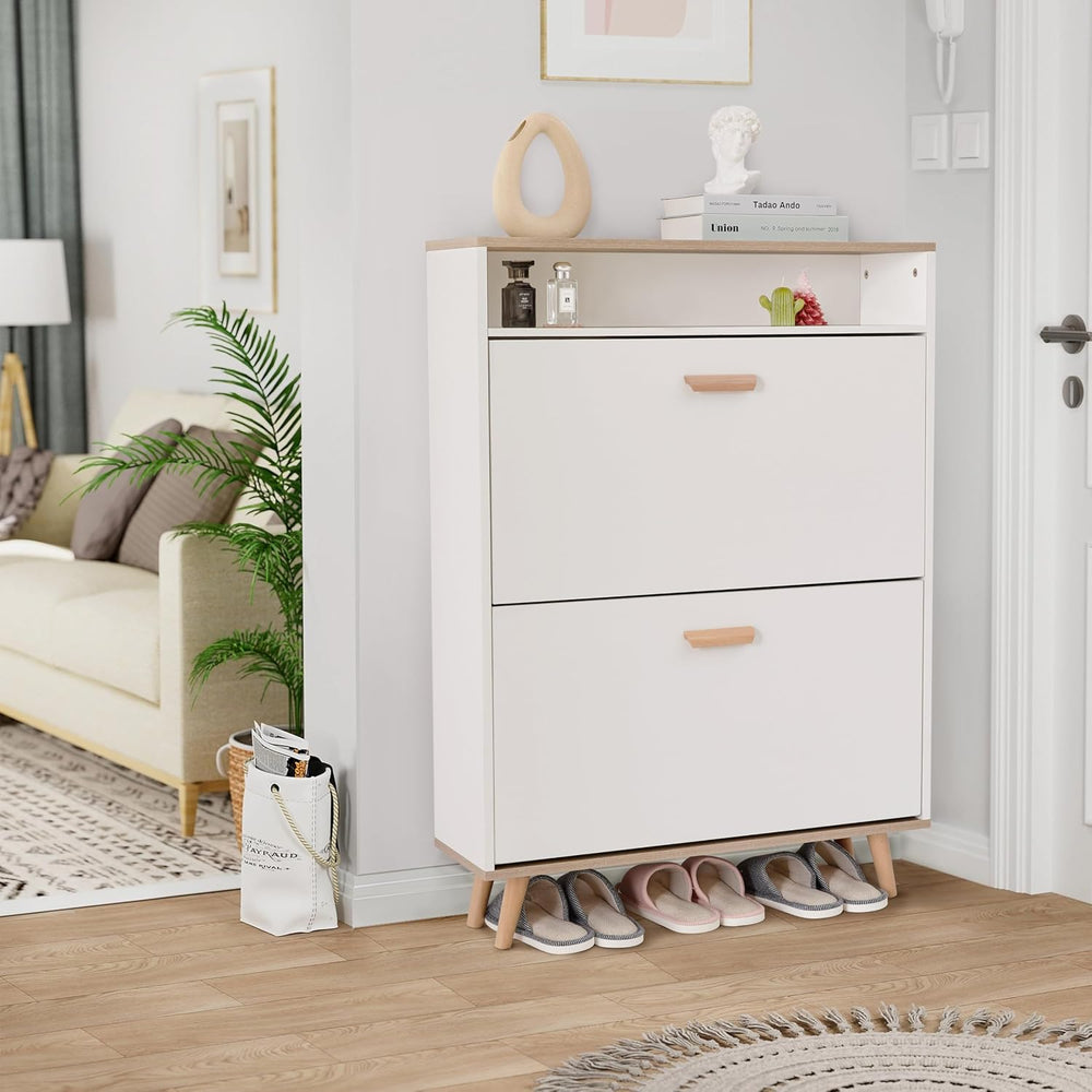 Shoe Storage Cabinet with 2 Flip Drawers, Shoe Cabinet Storage for Entryway, ...