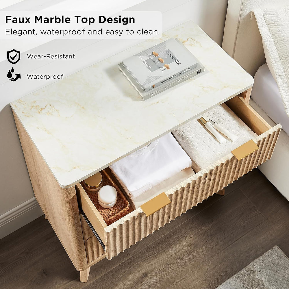 T4TREAM 32" Tall Fluted 3 Drawer Dresser for Bedroom, Natural Oak