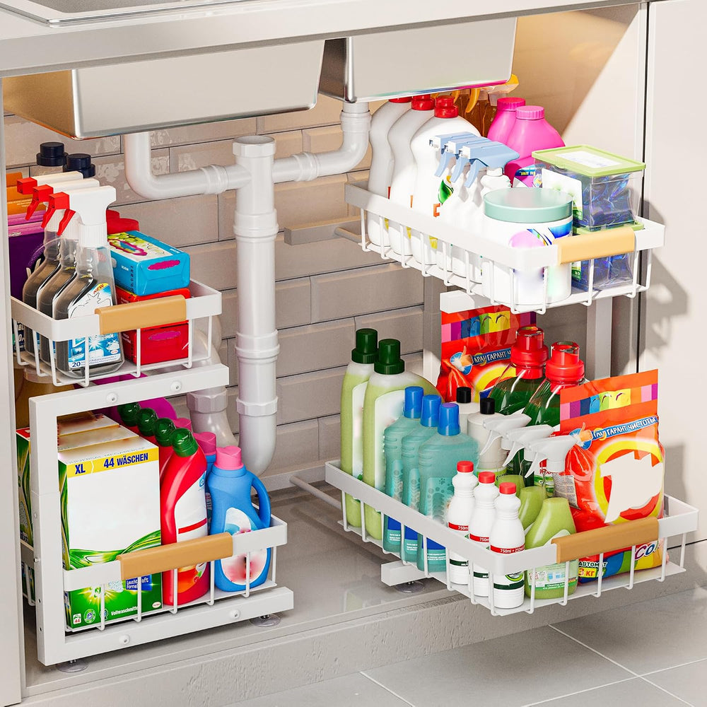 ADBIU 2 Pack Under Sink Organizers and Storage, Height Adjustable 2-Tier Pull...