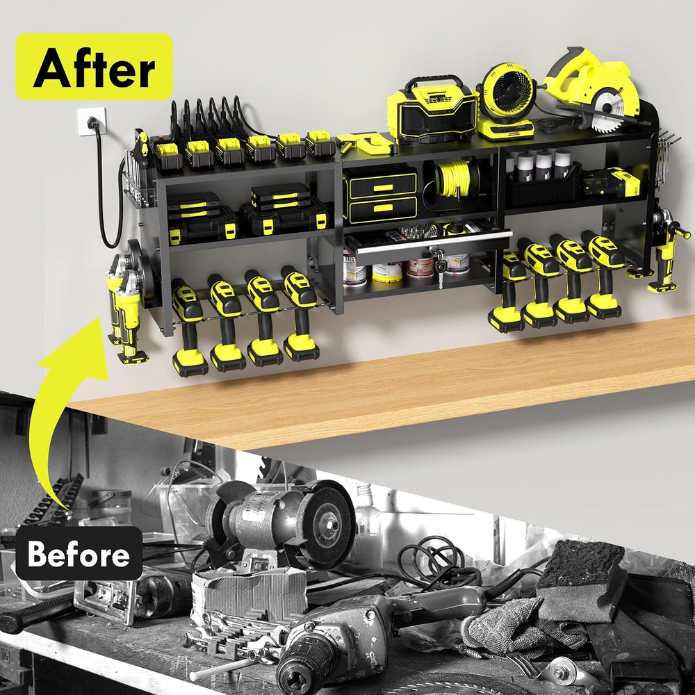 KSVO Large Power Tool Organizer Wall Mount with Locking Drawers, Black