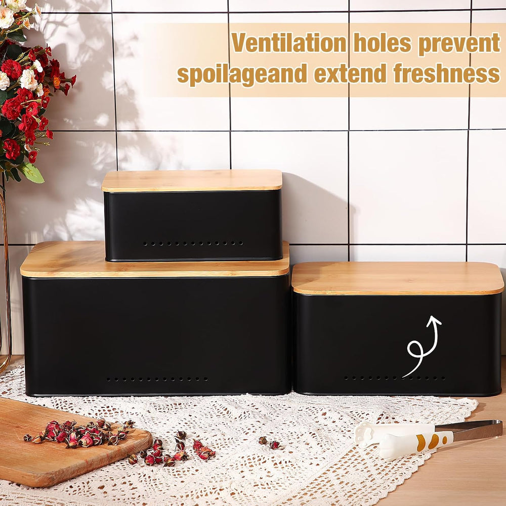 3 Pcs Metal Storage Box with Lid Nesting Farmhouse Storage Bins, Black