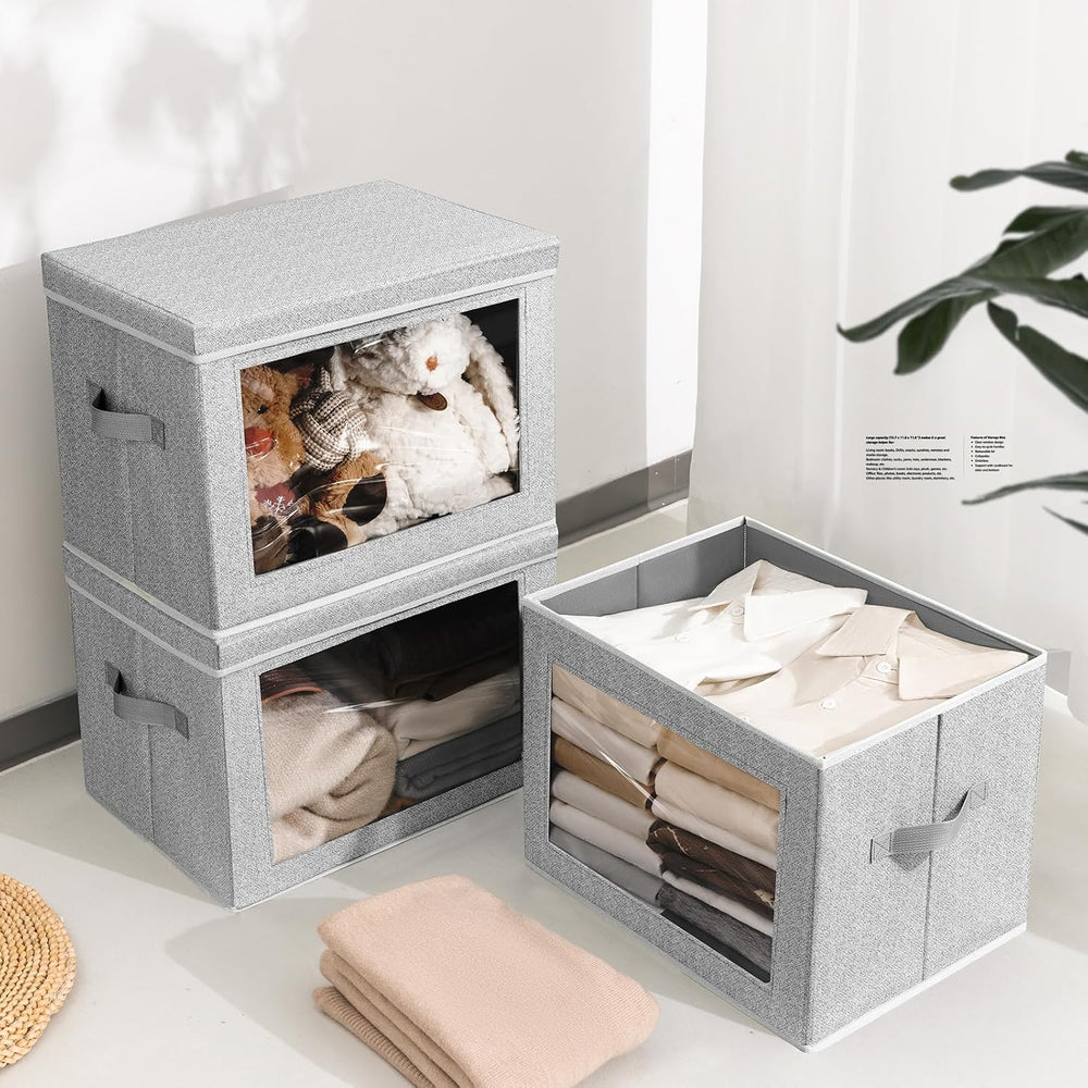 Homsorout Fabric Storage Bins with Lids, Large Storage Cubes with Window, Fab...