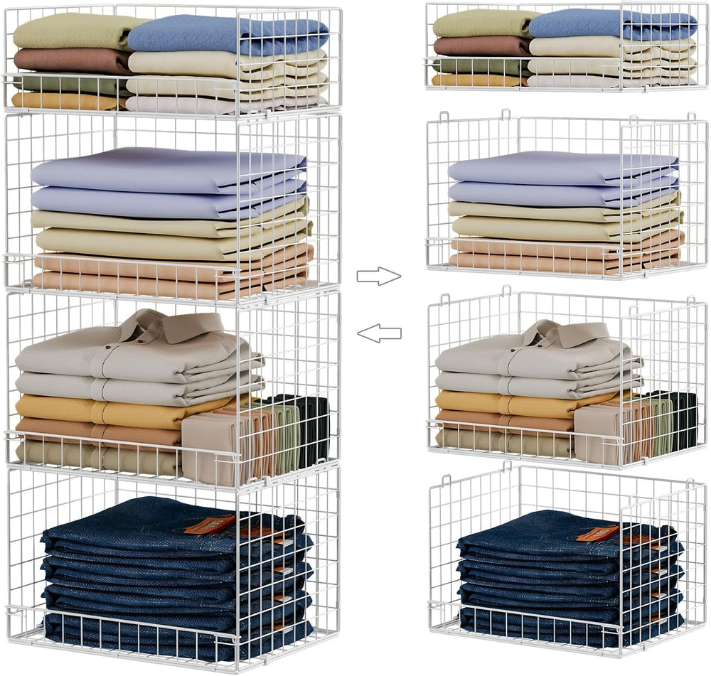 4 Tier Stackable Closet Organizers and Storage Shelves, Foldable Closet Shelf...