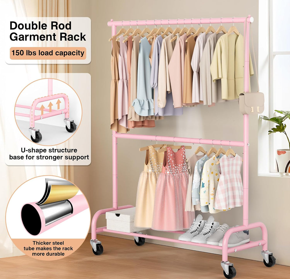 MISSLO Heavy Duty Clothing Racks for Hanging Clothes Rack Double Rod Garment ...