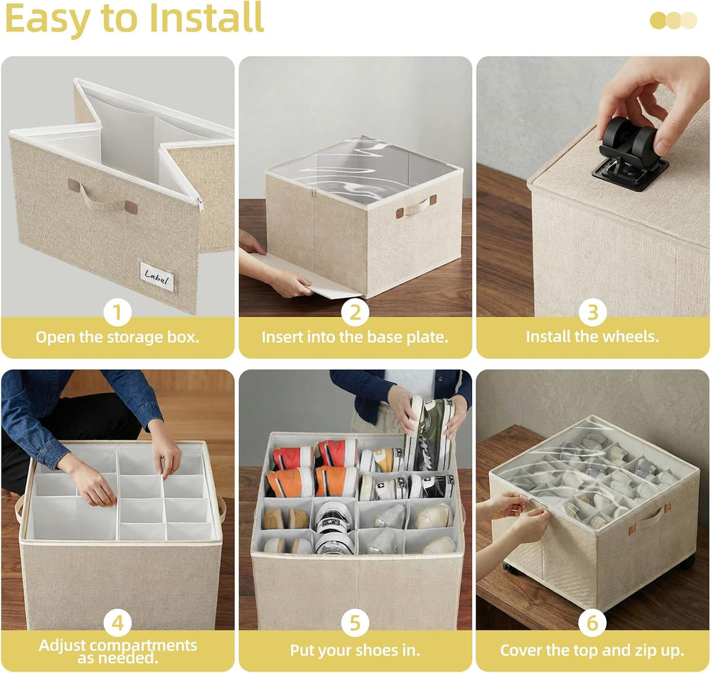 3 Pack Shoe Organizer for Closet, Storage Organizer Box with Wheels, Closet S...