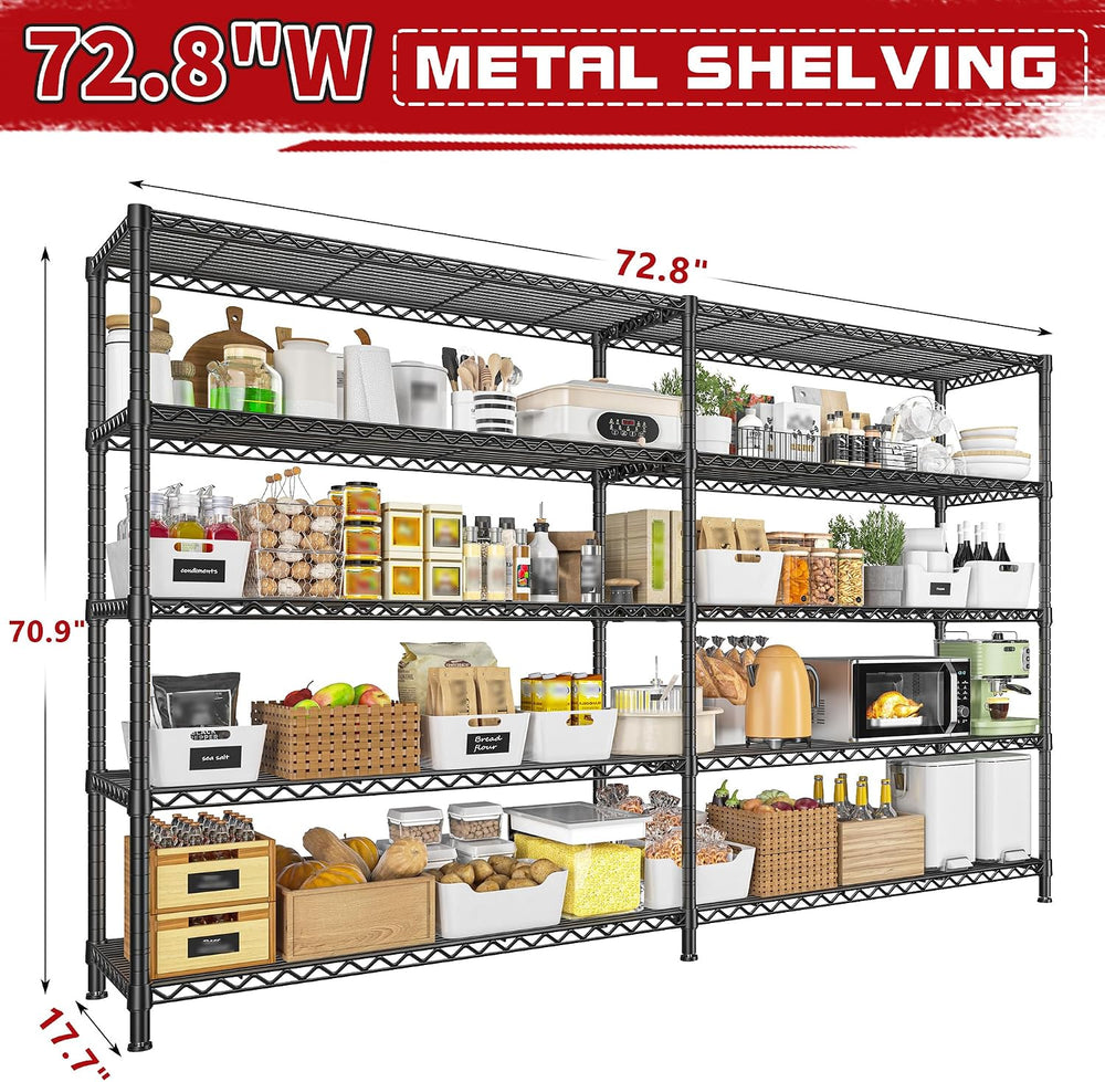 REIBII 72.8" W Storage Shelves Load 1600LBS, 5 Tier Metal Shelving Unit