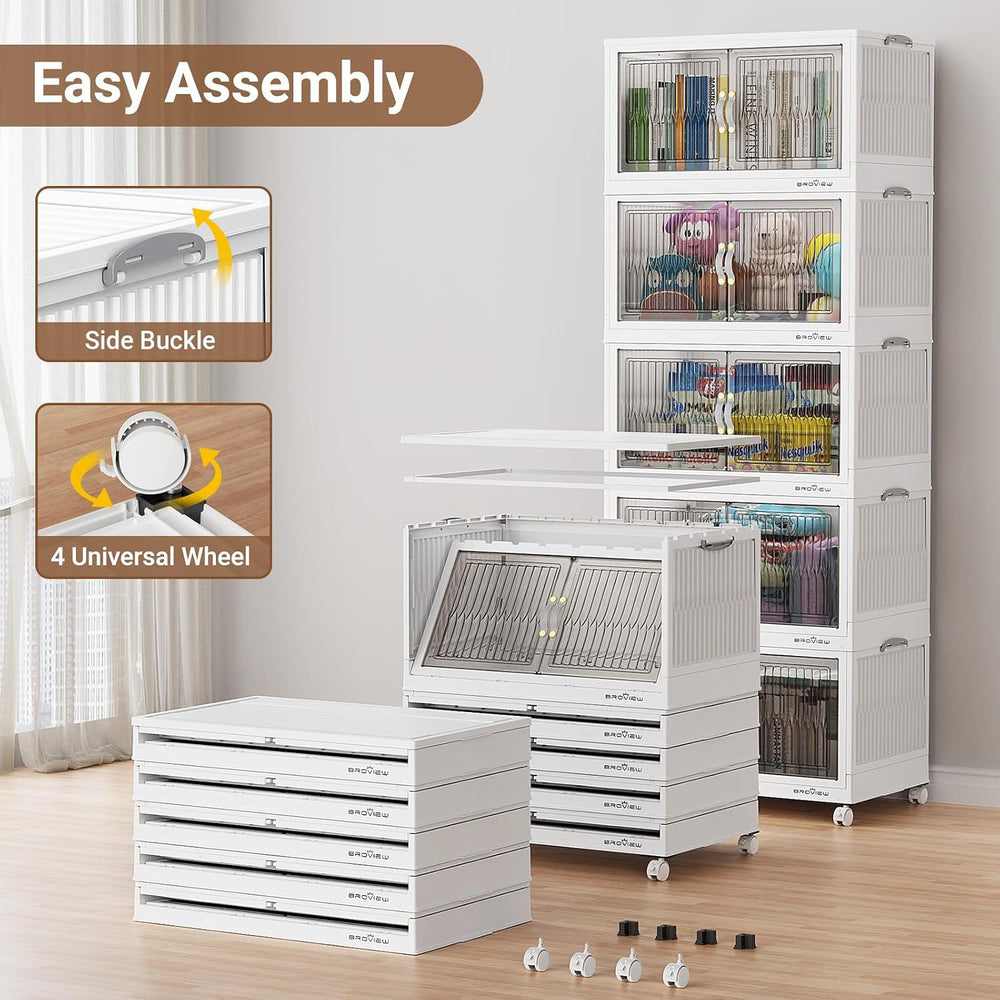 BROVIEW 480Qt Stackable Storage Bins with Lid for Home Dorm, 4Pack White
