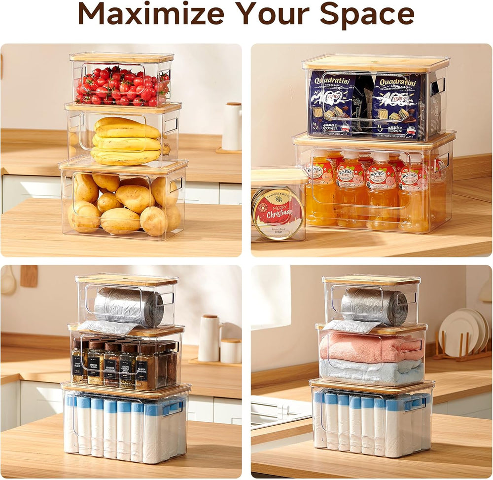 3-Pack Trash Bag Holder,Trash Bag Dispenser with Bamboo Lid, Stackable Acryli...