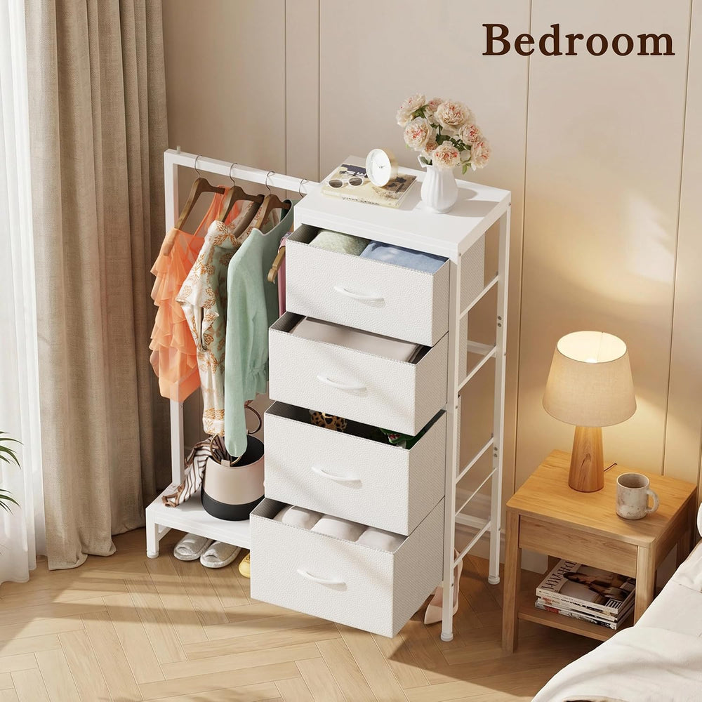 HIGDBFE Tall Dresser 44''H with Hanging Rack, 4 Drawers Small Closet ...