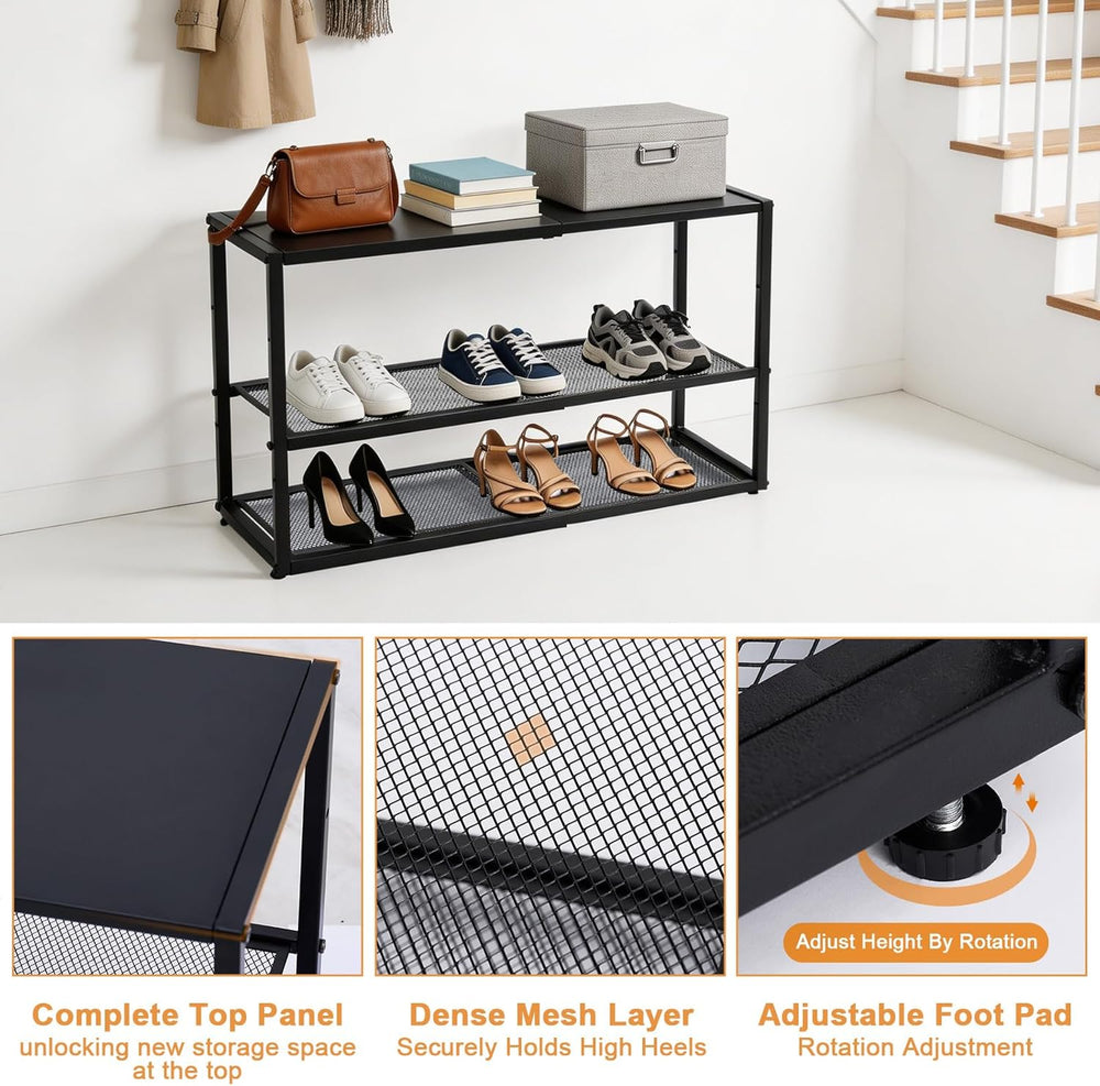 Expandable Shoe Rack,3 Tier Adjustable Metal Shoe Shelf for Closet, Sturdy Fr...