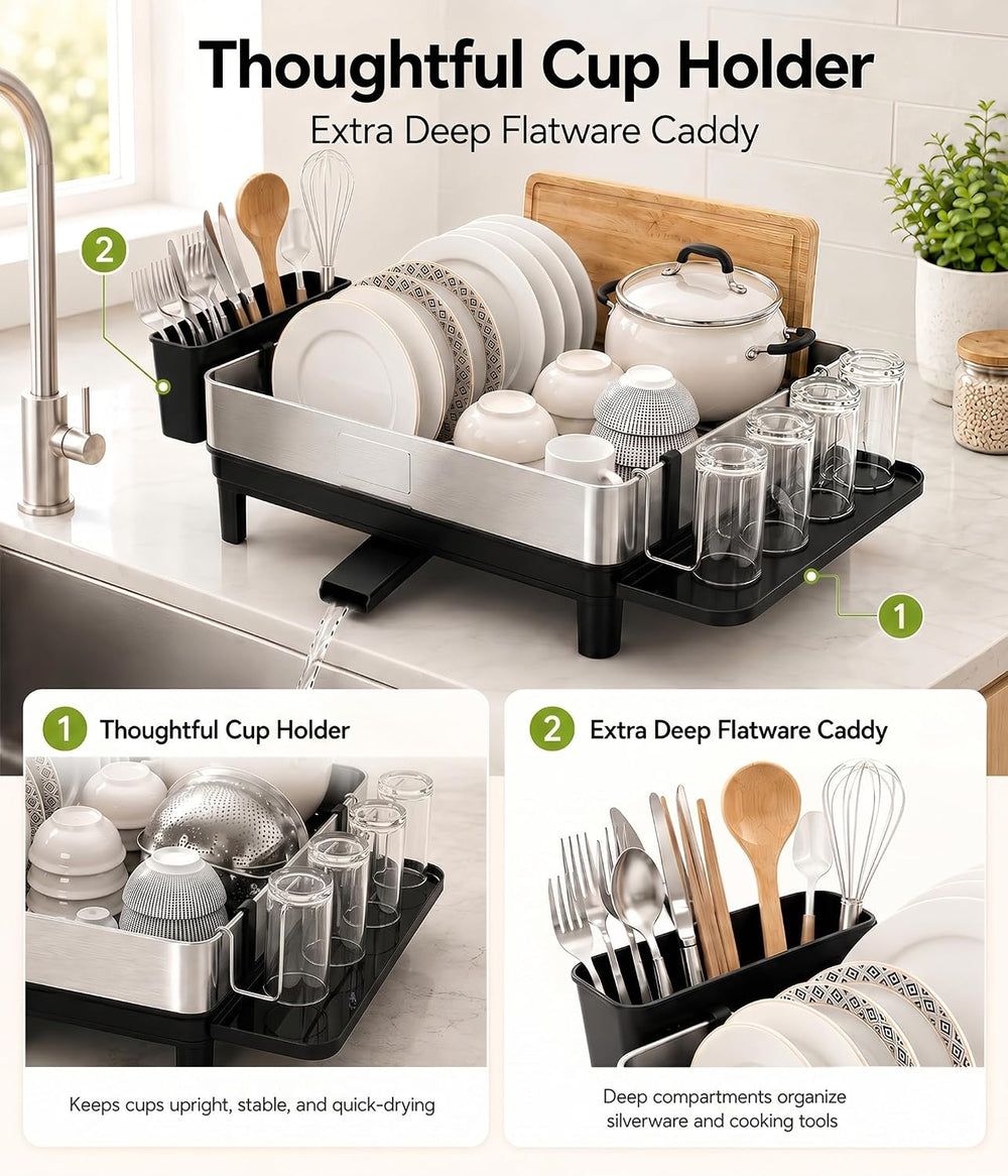 Dish Drying Rack, 17-Inch Dish Drainer for Countertop, Stainless Steel