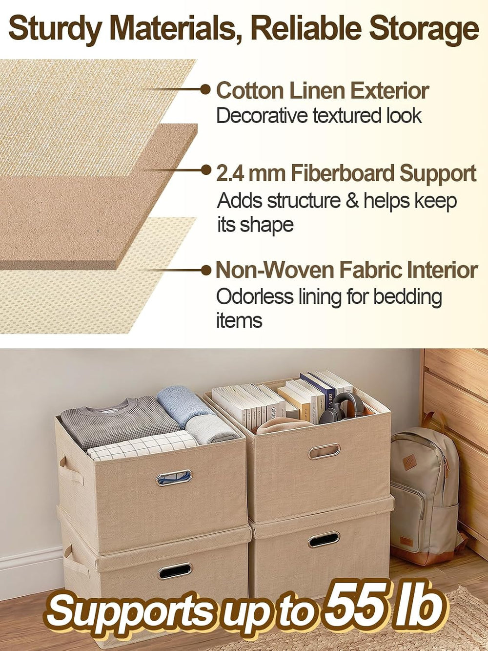MADHOLLY 4Pcs 27qt Fabric Under Bed Storage Bins with Lids for Dorm Room