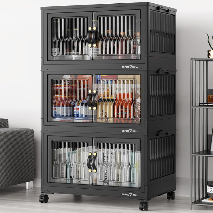 BROVIEW 240Qt Stackable Storage Bins with Lid for Home Dorm, 3Pack Black