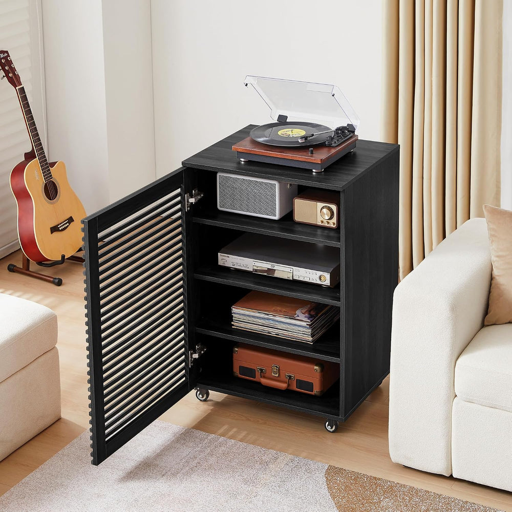 LEVNARY 5-Tier AV Media Cabinet with Grille Door, Modern Wooden Stereo Rack w...
